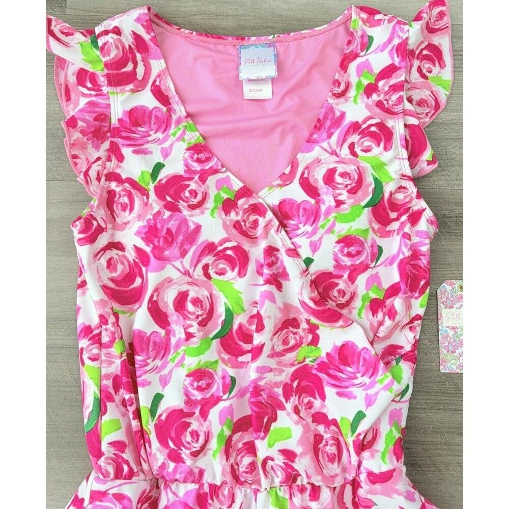 Stella Parker Pink Roses Women's Swim Romper Dress Size S NWT Southern Pockets - Picture 4 of 8